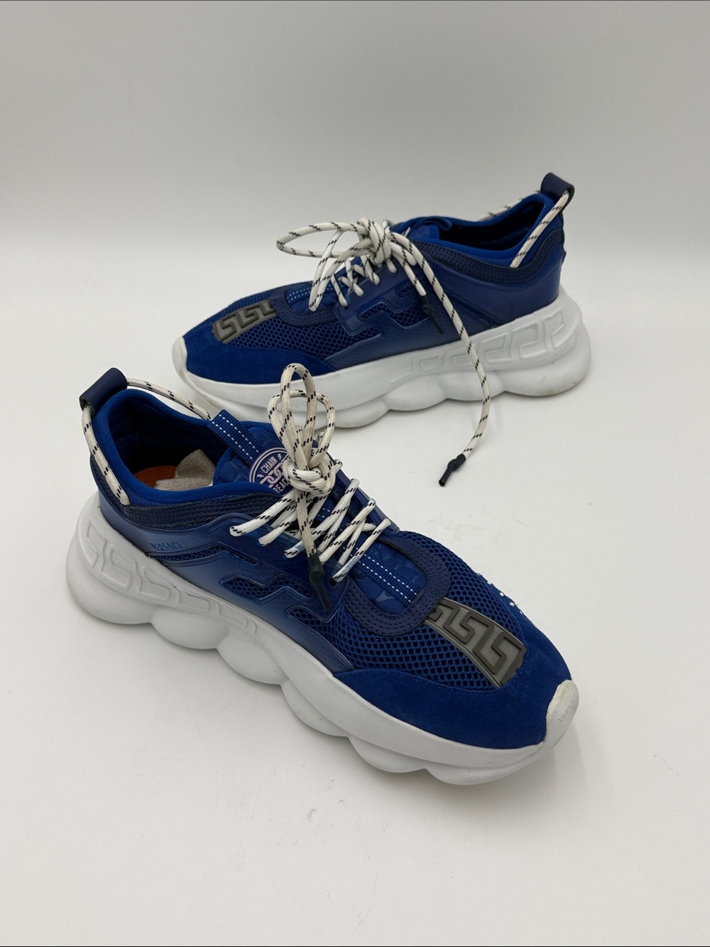 Versace Chain Reaction Sneakers Blue Mesh Suede Luxury Low Top Luxury Size 12 - Picture 8 of 10